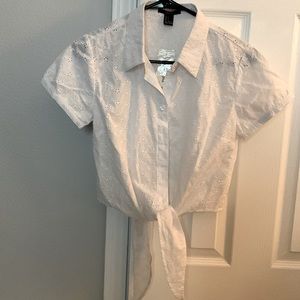 Short sleeve white eyelet shirt